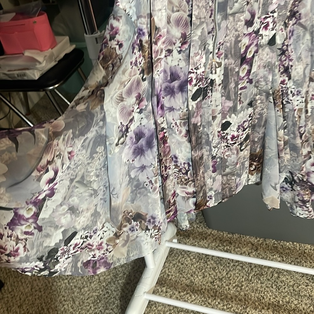NWOT ALL SAINTS Chiffon Heather Grey, Purple & Floral Design Dress. SZ 10 - Picture 4 of 8